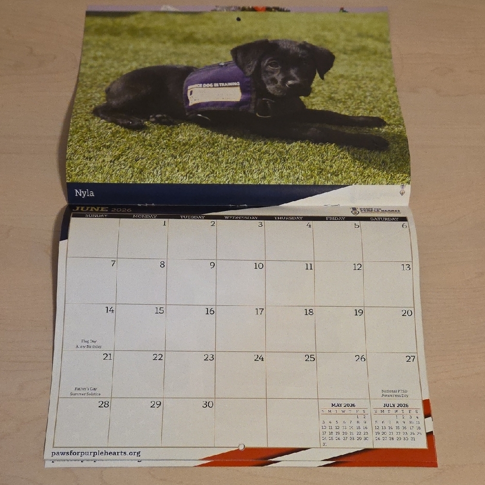 2026 Wall Calendar featuring Puppies and Dogs Raised to Help with PTSD - Picture 4 of 4